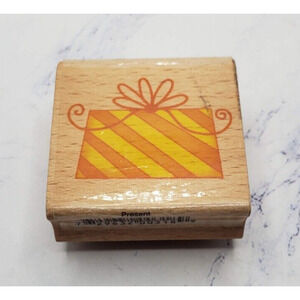 Sarah Beise Rubber Stamp Gift Box Present with Bow Wood Mounted Rubber Stamp